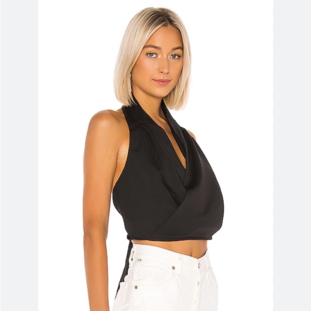 SOLD ❌ J.O.A. Black Silk Crop Halter Top